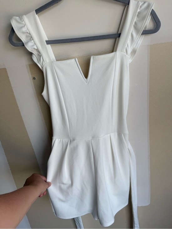 Mm Mm Mm Pants - White Ruffle Sleeve Dressy V-Neck Romper